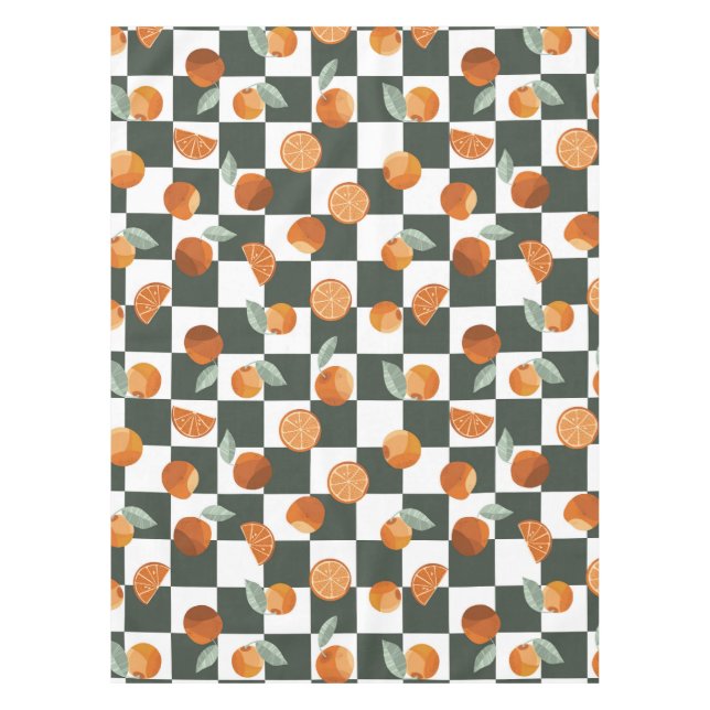 Orange Bliss Dark Teal Checkers Tablecloth (Front)