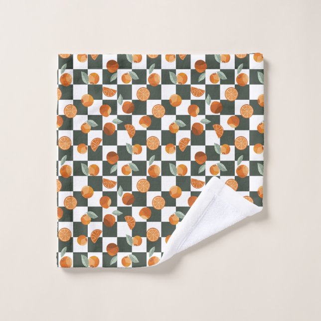 Orange Bliss Dark Teal Checkers Wash Cloth (Wash Cloth)