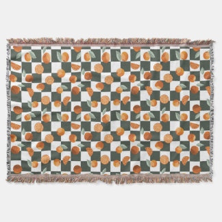 Orange Bliss over Dark Teal Checkers Throw Blanket