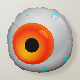 Orange Bloodshot Eye Zombie Halloween Round Cushion