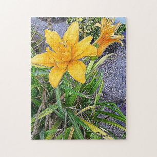 Orange Bloom and Bud Jigsaw Puzzle