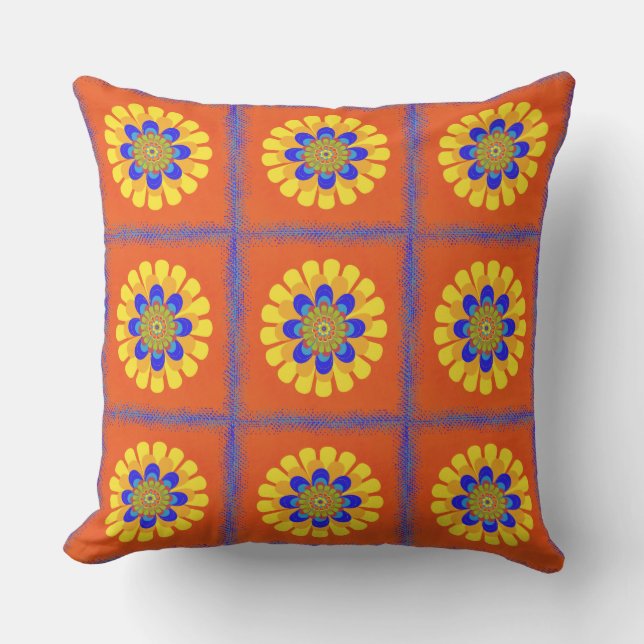 Orange Bloom Patchwork Outdoor Cushion (Front)
