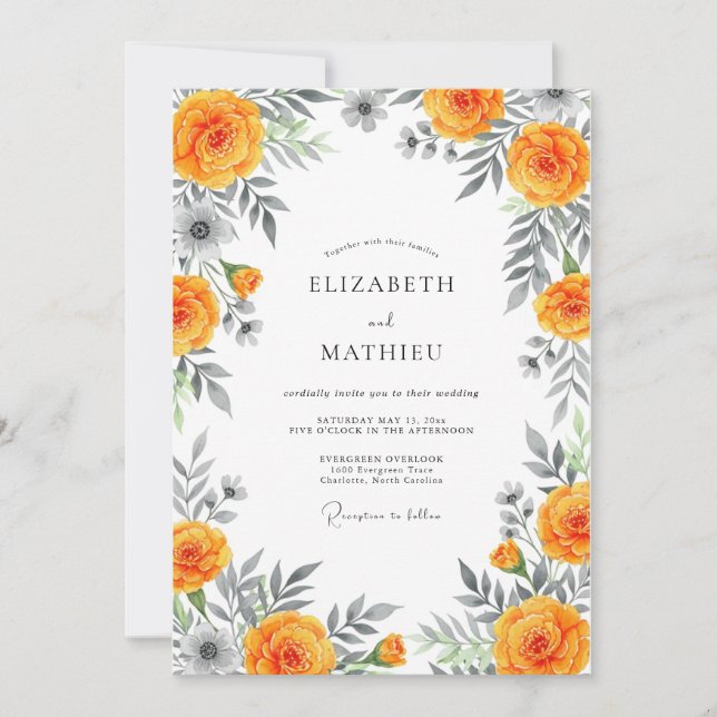 Orange Bloom Wedding Invitation (Front)