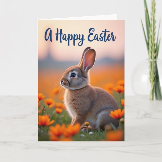 Orange Blooms Rabbit Card (Front)
