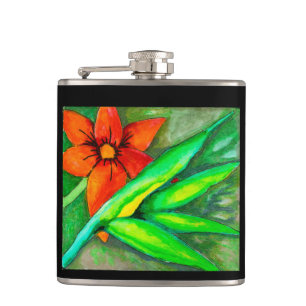 Orange blossom and green leaf flask