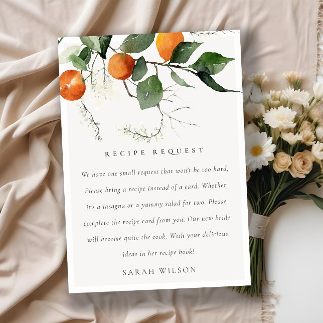 Orange Blossom Botanical Recipe Request Bride  Enclosure Card (Creator Uploaded)