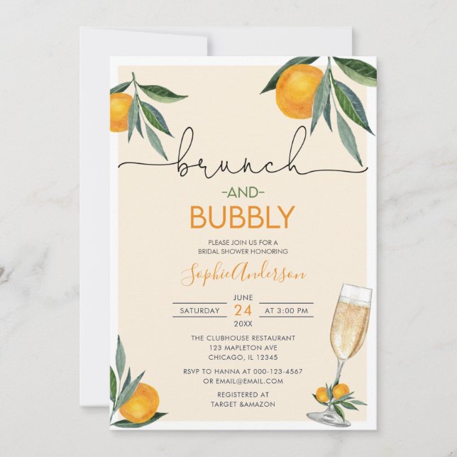 Orange Blossom Bridal Brunch and Bubbly Mimosa  Invitation (Front)
