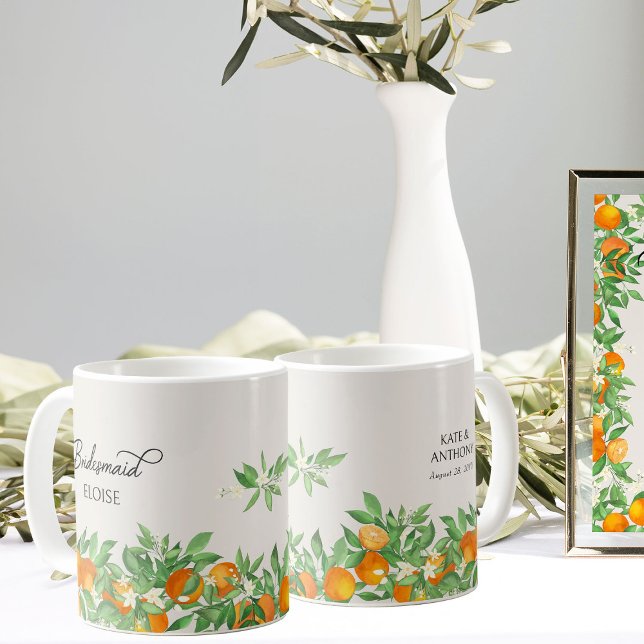 Orange Blossom Bridesmaid Wedding Party Gift Coffee Mug (Wedding Party gift mugs from the Orange Blossom Wedding Collection by Darling & May)