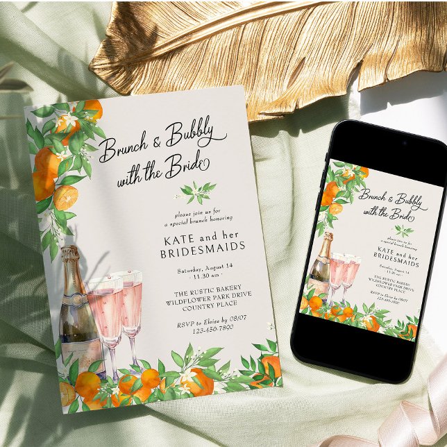 Orange Blossom Bridesmaids Brunch and Bubbly Invitation (Brunch & Bubbly with the Bride Invitatio from Orange Blossom Wedding Collection by Darling & May)