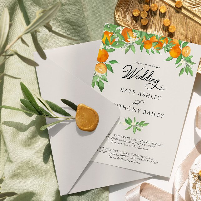 Orange Blossom Citrus Fruit Wedding Invitation (Wedding Invitation from the Orange Blossom Wedding Collection by Darling & May)