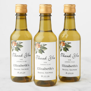 Orange blossom citrus greenery mini wine wine label