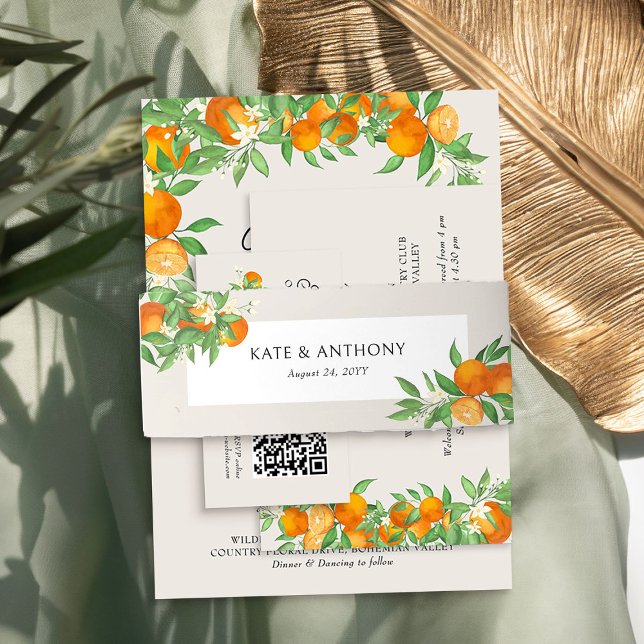Orange Blossom Citrus Neutral Wedding Invitation Belly Band (Wedding Invitation Belly Bands from the Orange Blossom Wedding Collection by Darling & May)