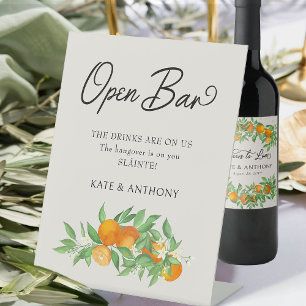 Orange Blossom Citrus Wedding Open Bar Pedestal Sign