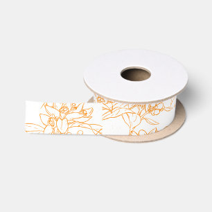 Orange blossom drawing on white satin ribbon