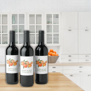 Orange & Blossom Elegant Floral Wedding Wine Label