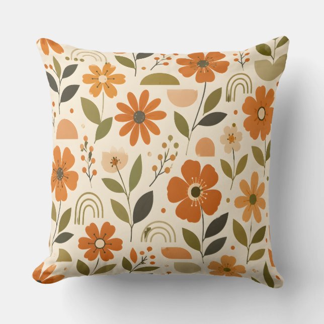 Orange Blossom Garden Throw Pillow (Front)