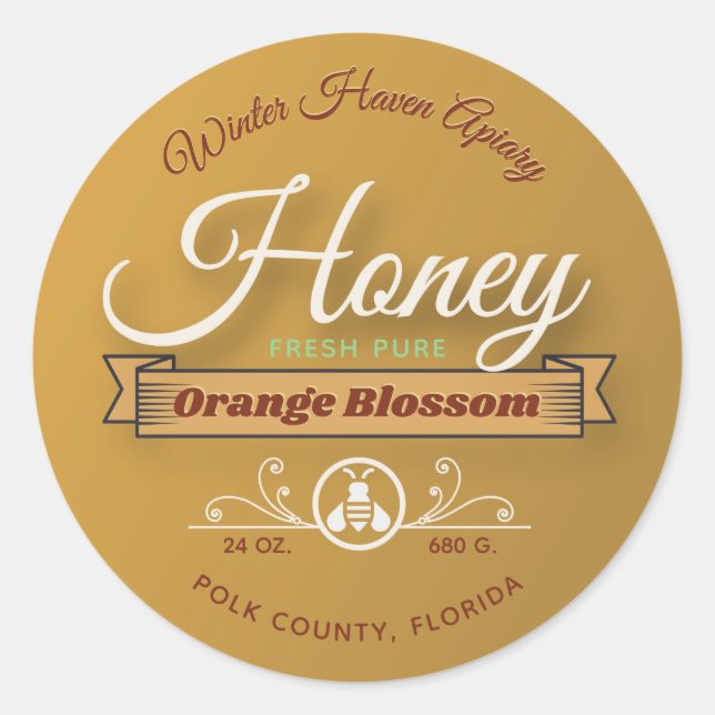 Orange Blossom Honey Jar Classic Round Sticker (Front)