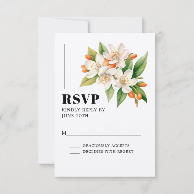 Orange Blossom & Jasmine Blooms Wedding RSVP Card (Front)