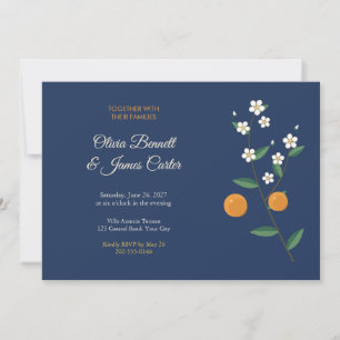 Orange Blossom Navy Mediterranean Wedding Invitation