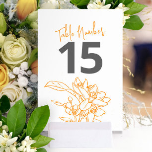 Orange blossom photo wedding orange grey table number