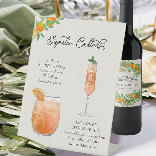 Orange Blossom Signature Cocktails Wedding Bar Pedestal Sign