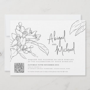 Orange blossom sketch mono photo wedding landscape invitation