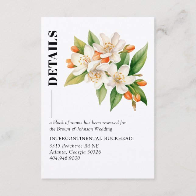 Orange Blossom Wedding Details Card (Front)