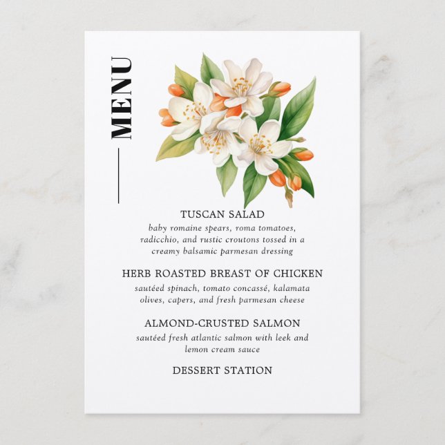 Orange Blossom Wedding Menu (Front)