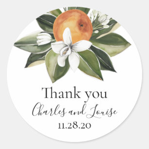 Orange Blossom Wedding Thank You Favour Classic Ro Round Sticker