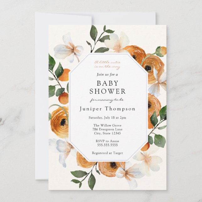 Orange Blossoms and Clementines Baby Shower Invita Invitation (Front)
