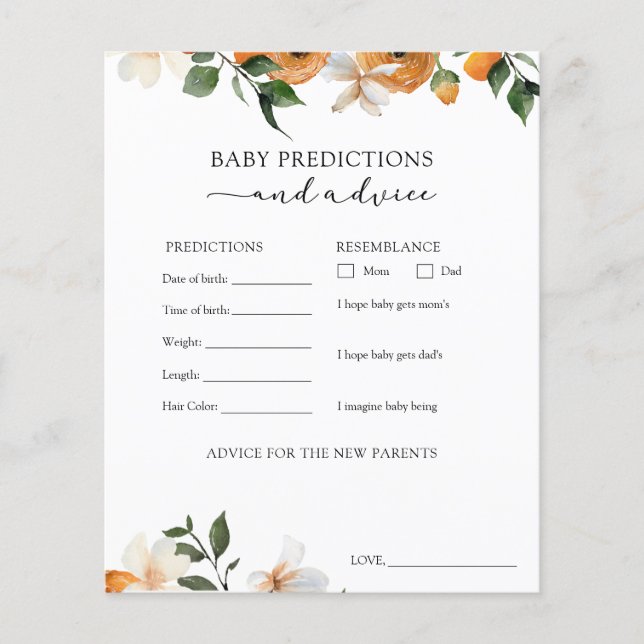 Orange Blossoms Baby Advice and Predictions (Front)
