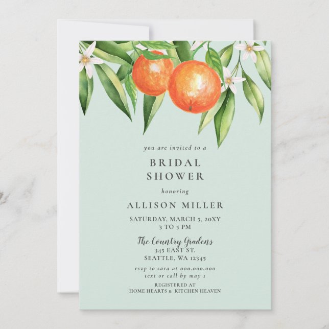 Orange Blossoms Citrus Botanical Bridal Shower Invitation (Front)