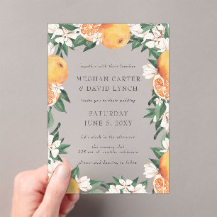 Orange Blossoms Citrus Botanical Wedding Acrylic Invitations