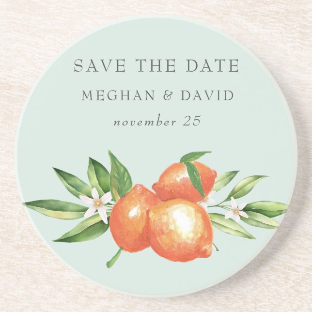 Orange Blossoms Citrus Botanical Wedding   Coaster (Front)