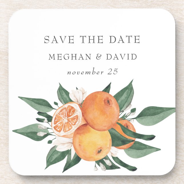 Orange Blossoms Citrus Botanical Wedding   Coaster (Front)
