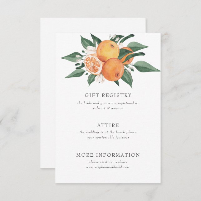 Orange Blossoms Citrus Botanical Wedding  Enclosure Card (Front/Back)