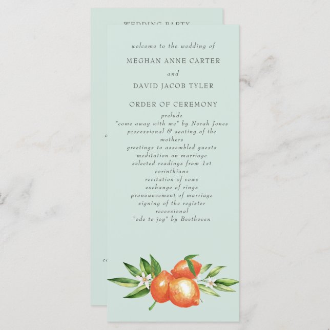 Orange Blossoms Citrus Botanical Wedding  Program (Front/Back)