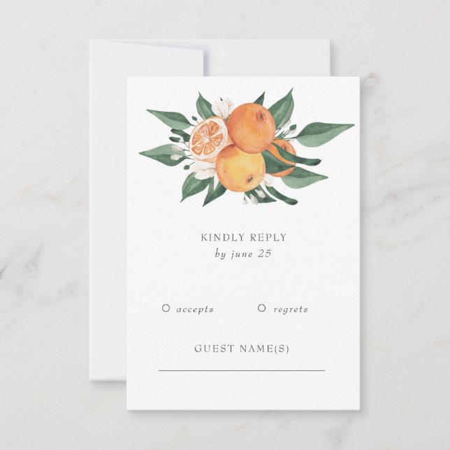 Orange Blossoms Citrus Botanical Wedding RSVP Card (Front)