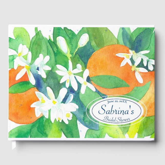 Orange Blossoms Citrus Fruit Bridal Shower Guest Book (Front)