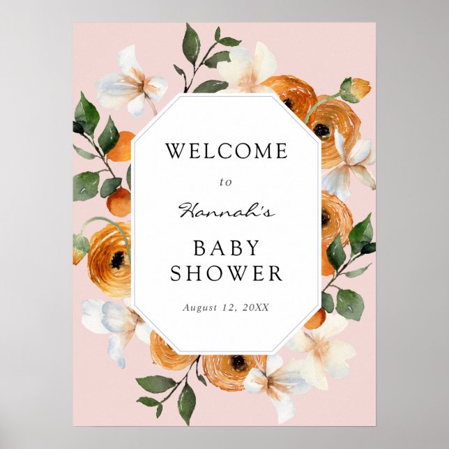 Orange Blossoms Clementines Baby Shower Welcome Po Poster (Front)