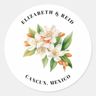 Orange Blossoms & Jasmine Blooms Wedding Classic Round Sticker