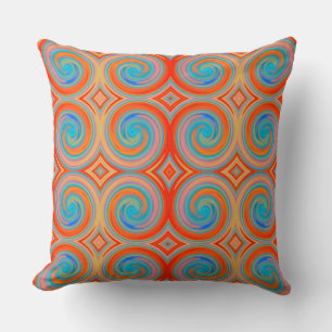 Orange Blue Abstract Swirl Pattern Cushion