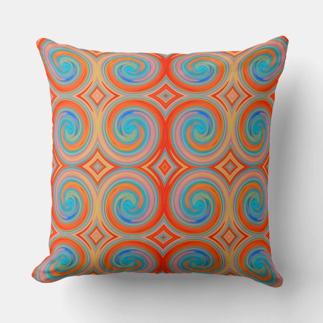 Orange Blue Abstract Swirl Pattern Cushion (Front)