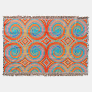 Orange Blue Abstract Swirl Pattern Throw Blanket