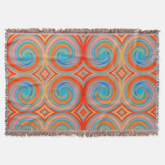 Orange Blue Abstract Swirl Pattern Throw Blanket (Front)