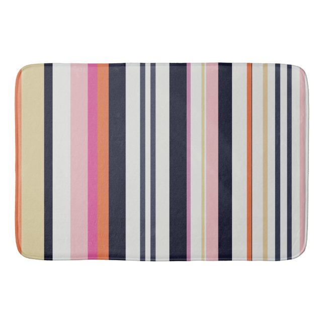 Orange, Blue and Pink Stripes Bath Mat (Front)