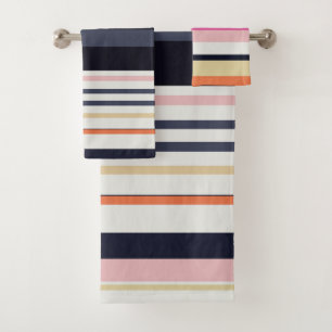 Orange, Blue and Pink Stripes Bath Towel Set