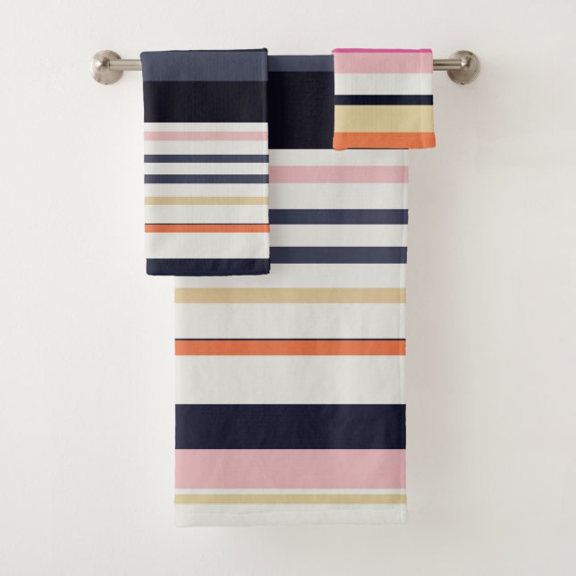 Orange, Blue and Pink Stripes Bath Towel Set (Insitu)