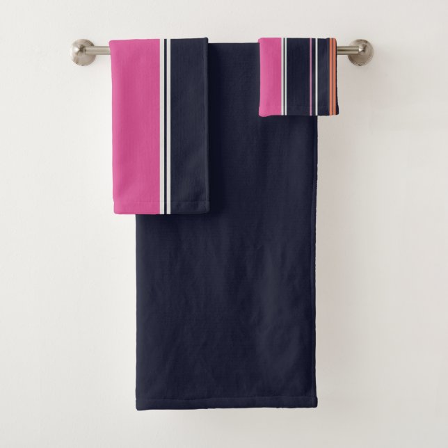 Orange, Blue and Pink Stripes   Bath Towel Set (Insitu)