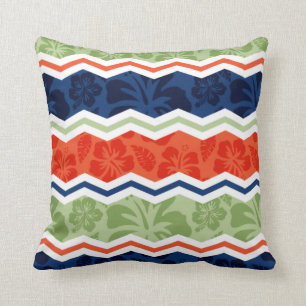 Orange, Blue, and Sage Green Tropical Pattern Cushion